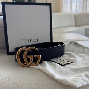 Gucci Black Leather Belt with Gold GG Emblem